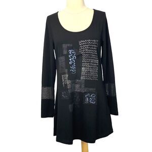Jane & John Long Slv Black Tunic Viscose Artsy Mixed Fabric Sequin Mesh Size S